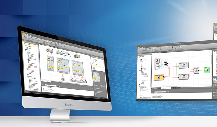 SafePLC2 safety programming software interface with graphical safety control logic